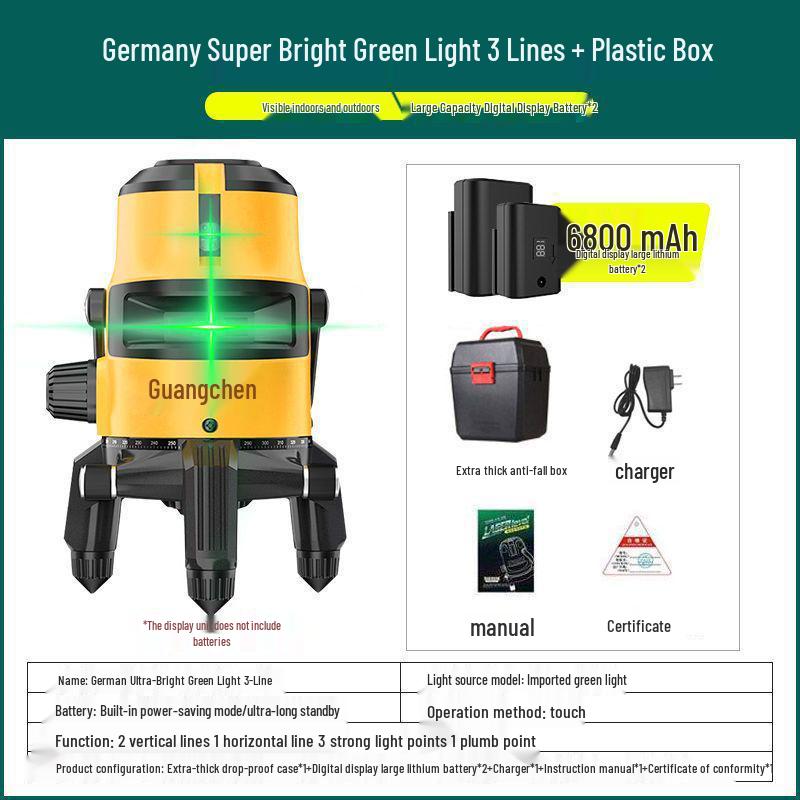 High Precision Auto-Leveling Laser Level - Green/Blue Light with 2, 3, or 5 Lines for Outdoor Use
