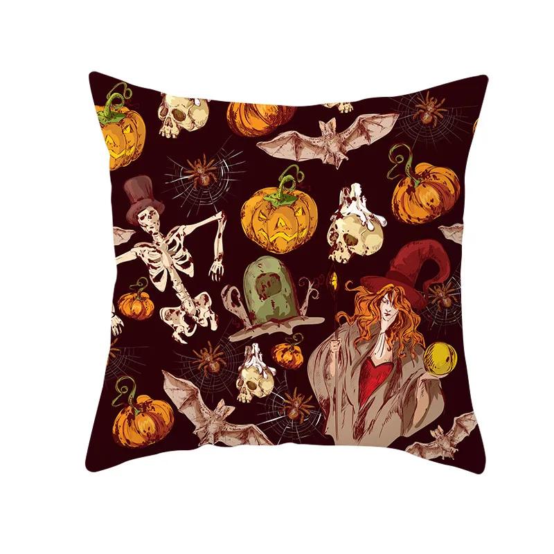 Halloween Style Decorative Cushion Cover Horror Pattern Polyester Pillowcase Pillow Cover For Sofa Home Room Festival Decor