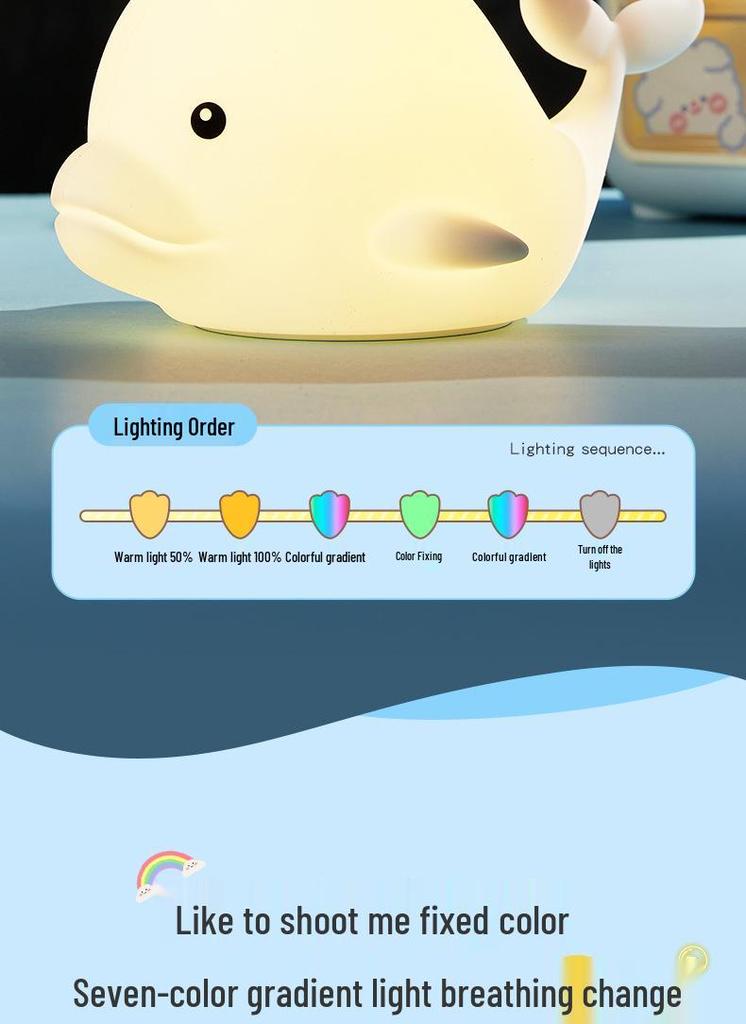 Dolphin Rechargeable Two-Speed Silicone Night Light with Remote for Kids