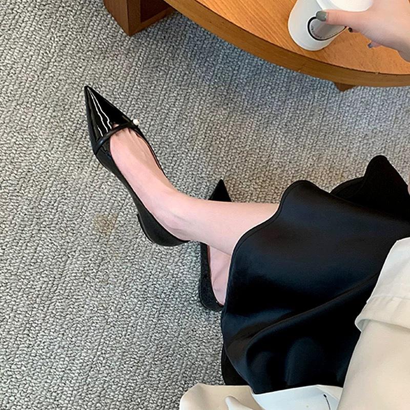 Inner height increase of 5 cm shallow mouth pointed single shoes women's 2025 new French single shoes women's soft leather soft sole evening shoes