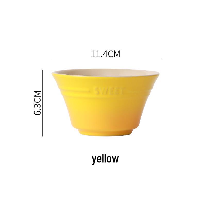 Rainbow Gradient Ceramic Rice Bowl - Japanese High-Foot Dessert, Soup, Ramen, and Steamed Egg Bowl