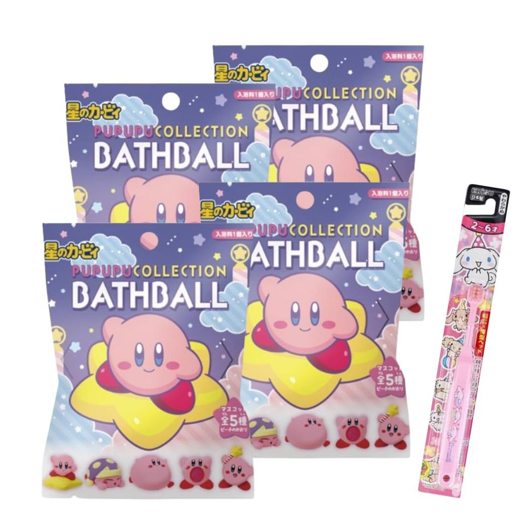 Set of 4 Kirby Bath Balls from the PUPUPU Featuring Scented Bath Bath Carbonated Bath Bath SK Includes a Character Toothbrush for Kids and Moms