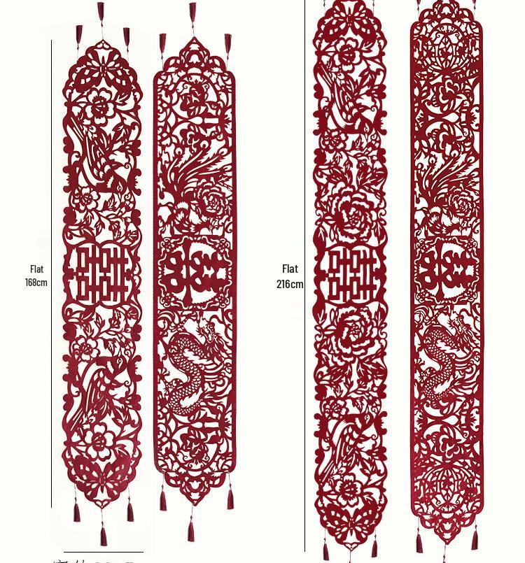 Chinese Wedding Table Runner with Tassels - Dragon & Phoenix Design