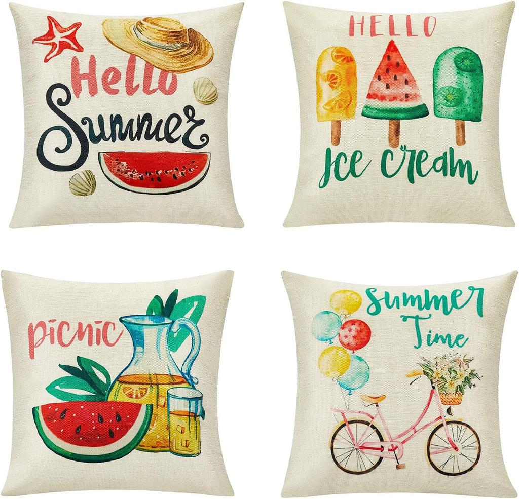 Sommer-Kissenbezüge 18x18: Wassermelone Dekorative Kissenbezüge Bauernhaus Kissenbezüge Boho Kissenbezüge für Sofa Couch Schlafzimmer