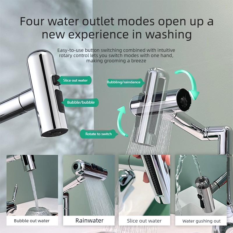 Basin Faucet Hot and Cold Bathroom Sink Multi-Mode Water Outlet Mechanical Arm Rotating Wash Basin Faucet