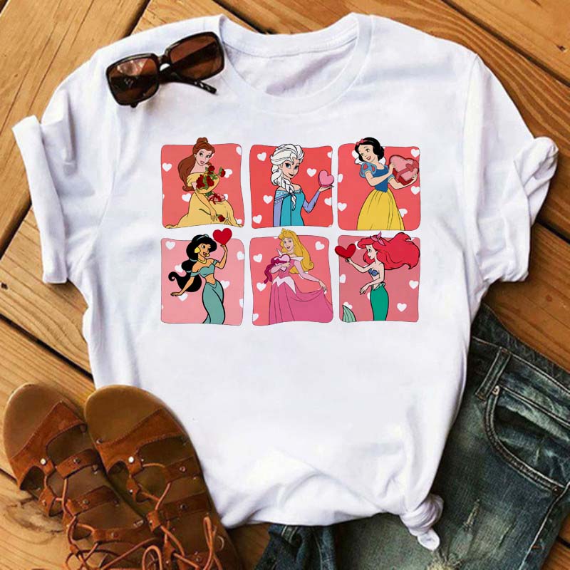 Funny Summer Disney Villains Printed Women T Shirts Round Neck Y2k Clothes Cartoon Graphic T Shirts 90s Female Tops Tees