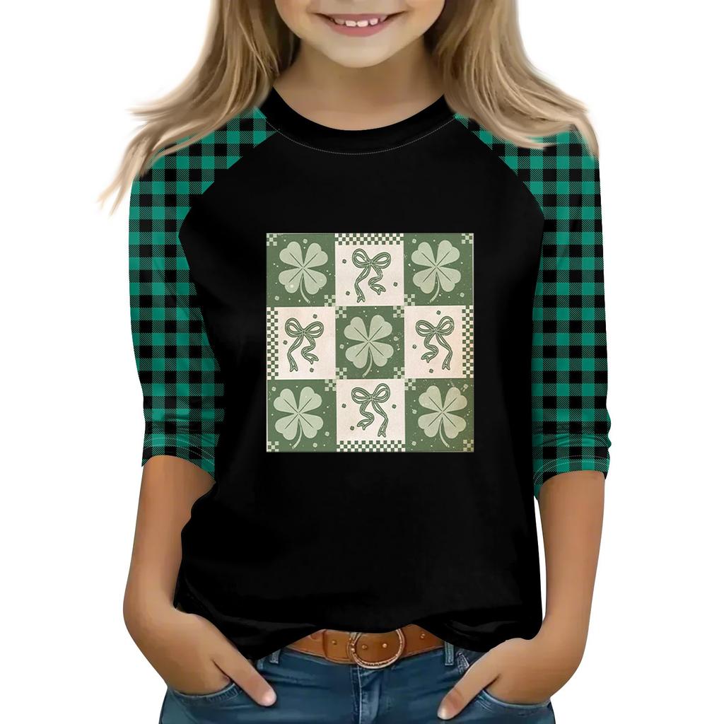 Oberteile für junge Mädchen von 4–16 Jahren, Rundhalsausschnitt, 3/4-Ärmel, T-Shirts, trendige Oberteile, Outfit-T-Shirts