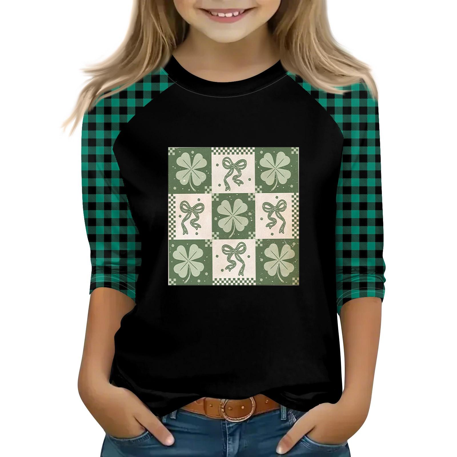 

Топы для девочек 4-16 лет с круглым вырезом и рукавами 3/4 Футболки Модные топы Наряды Футболки 140