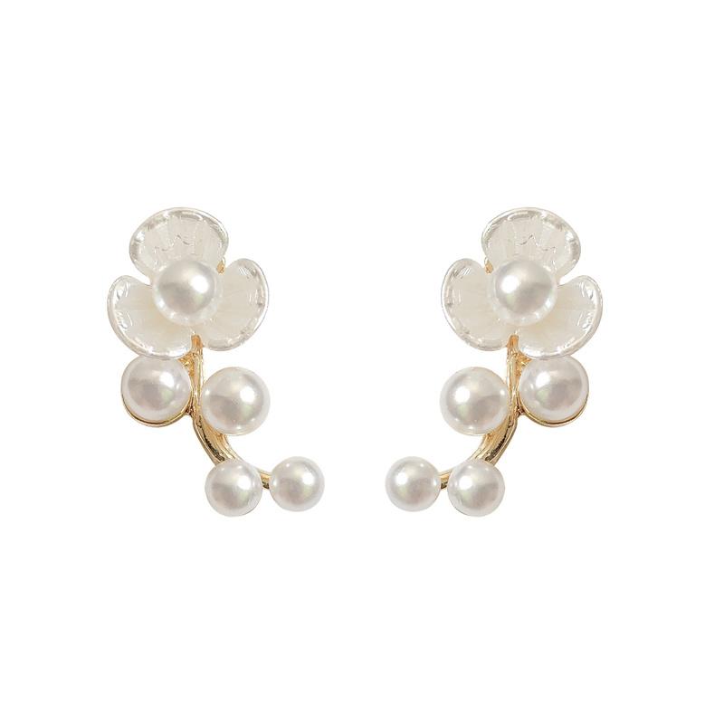 French Flower Pearl Drop Earrings Female Earrings