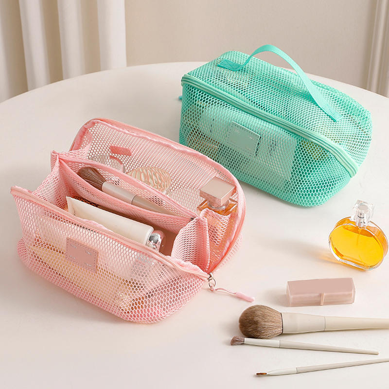 Fashion Solid Color Mesh Cosmetic Bag Lightweight Zipper Makeup Pouch Visibility Transparent Toiletry Storage Bag Mobile Phones