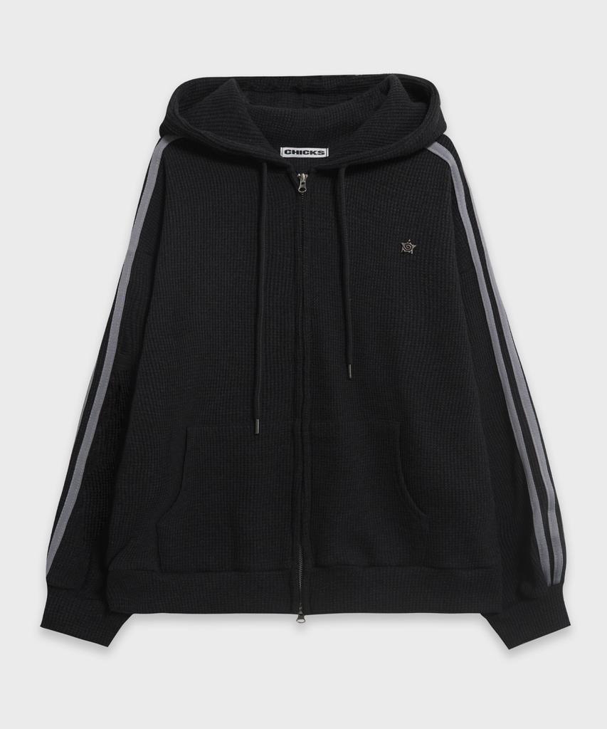 Chicks Knitting-Like Track Zip-Up Hoodie Charcoal