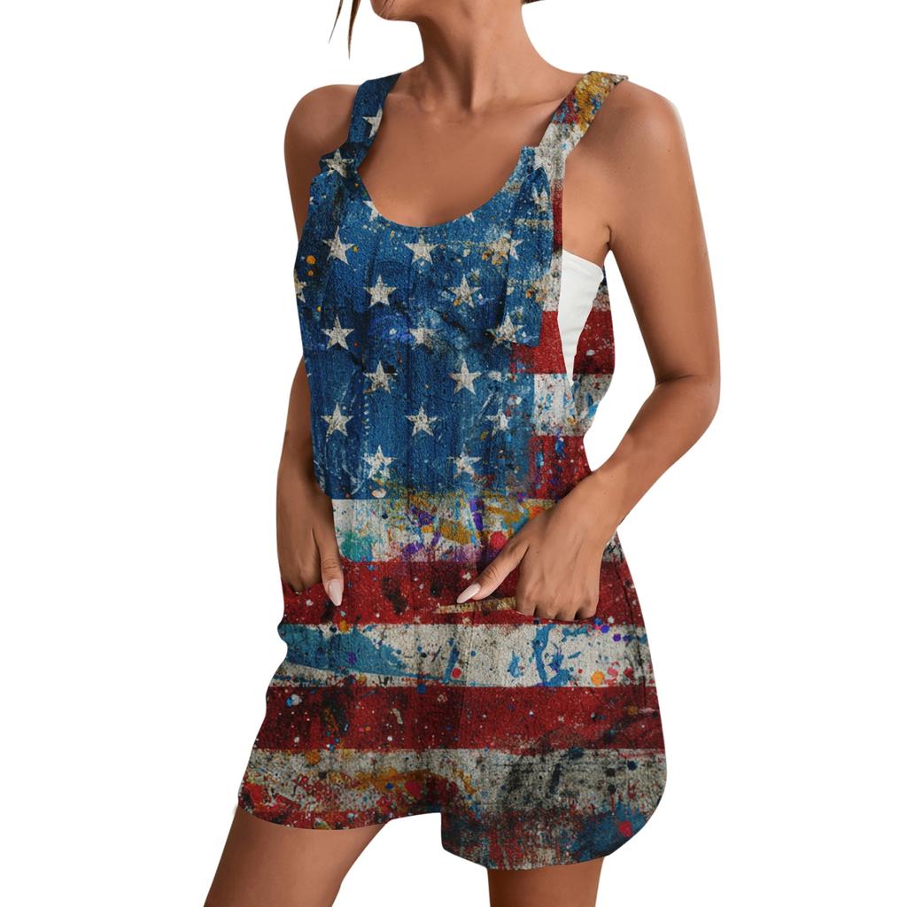 Rompers For Women Summer Casual Sleeveless Overall Comfy Loose Spaghetti Strap Romper Fashion Jumpsuit With Pockets