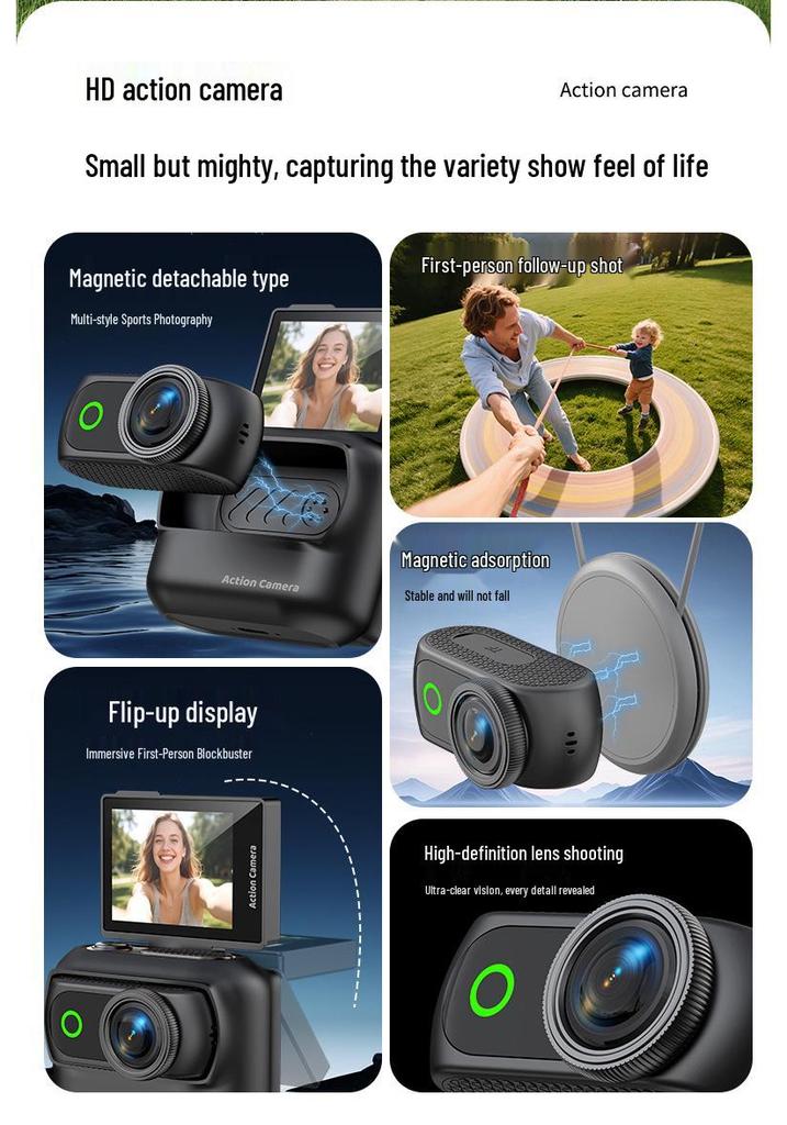 Compact Wifi Outdoor Sports Camera with Magnetic Back Clip for Vlogging