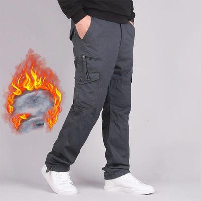 Men's Winter Plus Size Multi-pocket Sports Pants Loose Casual Pants Thickened Fleece Warm Straight Cargo Pants