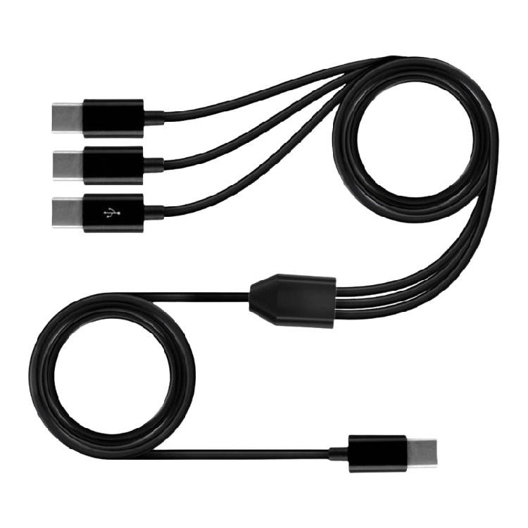Portable Type C Adapter Cord Male to 2xMale or 3xMale Splitter Cable Wire for Various Charging and Data Sync Black