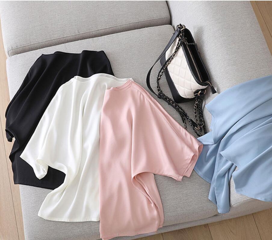 Korean Style Satin Three-Quarter Sleeve Women's Slimming Top
