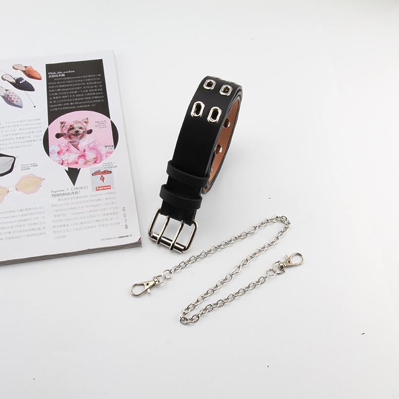Row Square Double Hole Belt With Hanging Chain No Punching Adjustable Required