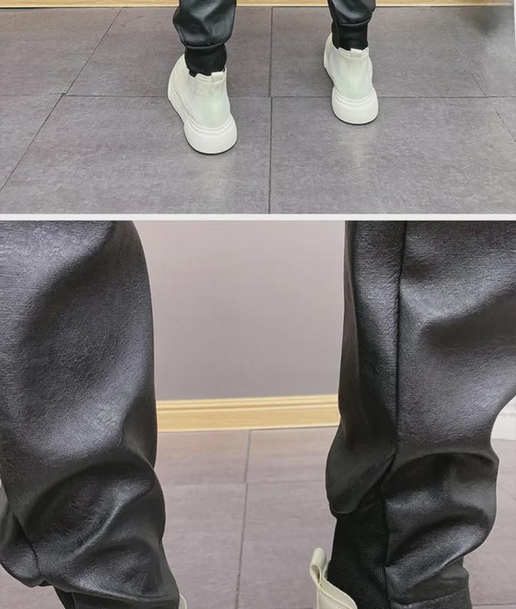 Men's Trendy Elastic PU Leather Pants - Windproof, Waterproof, Six-Pocket Casual Trousers for Autumn/Winter