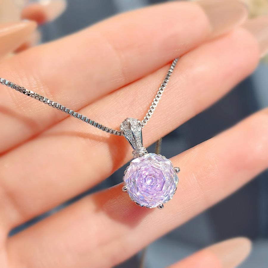 Octagonal Millennium Rose Cut Paraiba Necklace Pendant With High Carbon Diamond Colorful Stud Earrings Pink Diamond Ring Set