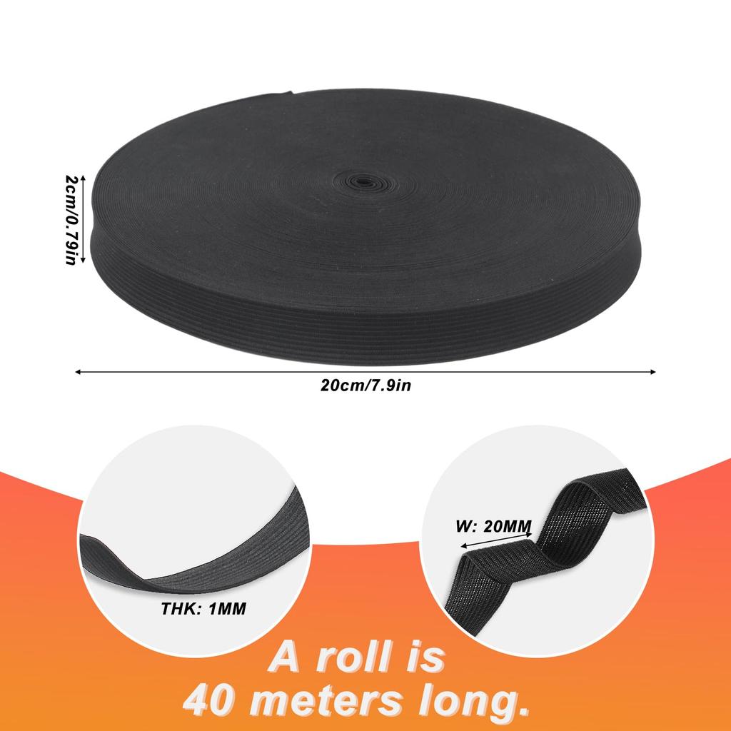 40m Black Polyester-latex Elastic Band (20mm Wide). For Sewing, Trousers & DIY Crafts
