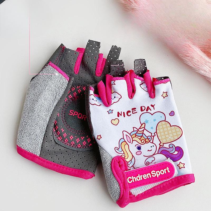Children's Sports Gloves Half Finger Summer Cartoon Thin Ice Silk Breathable Non-slip Anti Cocoon Climbing Outdoor Cycling Gloves