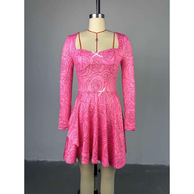 

Модный стиль Сладкое платье с квадратным вырезом, бантами, длинными рукавами и асимметричным подолом Платье с квадратным вырезом и бантами Dark pink S