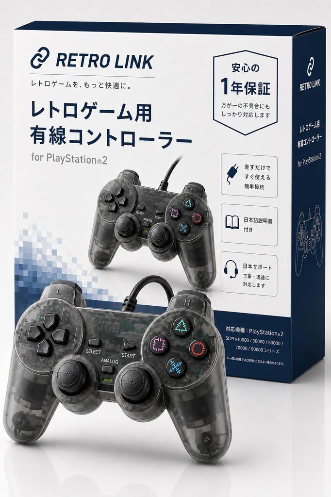 Colors to Choose PS2 PS1 Retro Game Controller 5 FromWired Controller, Compatible, (Clear Black)