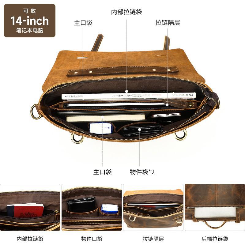 Crazy Horse Leather Crossbody Bag Genuine Retro Travel Shoulder Men's Business Casual Handbag