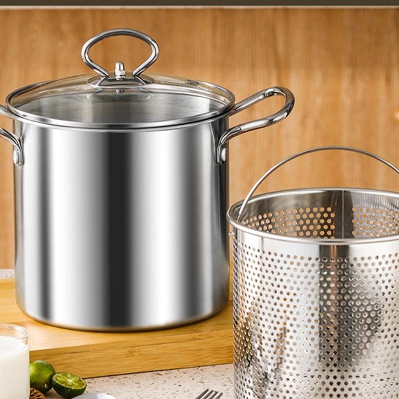 Multi Functional Stainless Steel Cooker Pot With Frying Basket Heat Resistant Lid Even Heating Design Works On Gas Induction