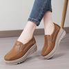 Platform Shoes Slip-on Walking Shoes Leather Casual Loafers Height Increase Mother Shoes Women Fashion Wedges