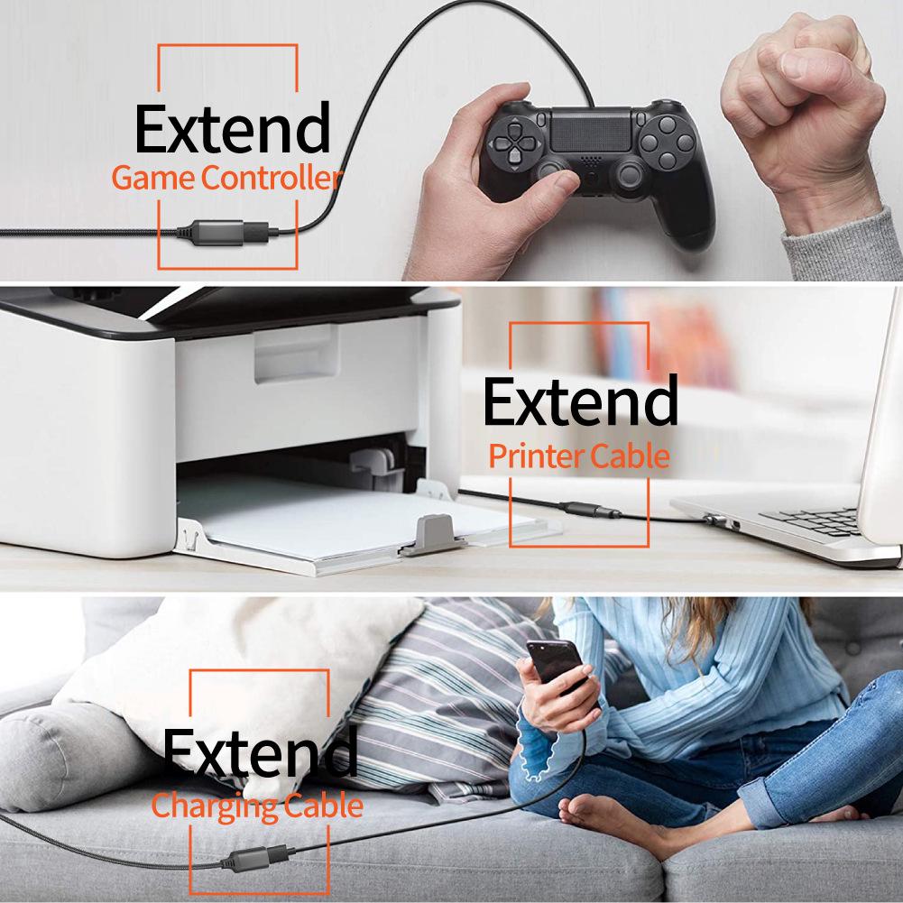 Nylon Braided USB 3.0 Male to Female High-Speed Data Extension Cable for Computer, Hard Drive, Camera, Printer