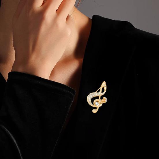 Women Brooch Sparkling Rhinestone Inlaid Musical Note Shape Anti-Exposure Buckle Suits Shirts Sweaters Bags Pin Outfit Accessory