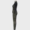 Women's European & American Style See-Through Slim Long Sleeve Flocking Jumpsuit