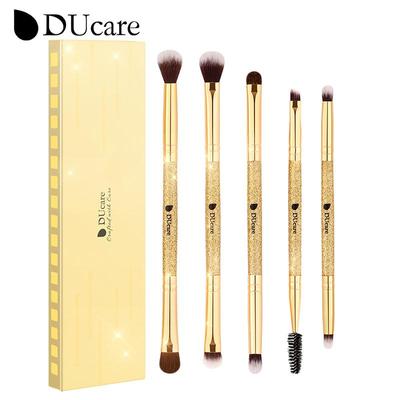 Juego de 5 brochas profesionales para maquillaje de ojos, de doble punta, con mango dorado, para maquillaje de ojos, brochas cosméticas para mezclar y ahumar