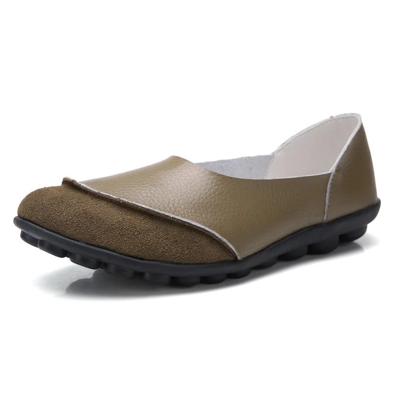 Fashion Genuine Leather Casual Bean Shoes Women Lightweight Slip-on Spring Bean Loafers Ladies Non-slip Moccasins Walking Shoes