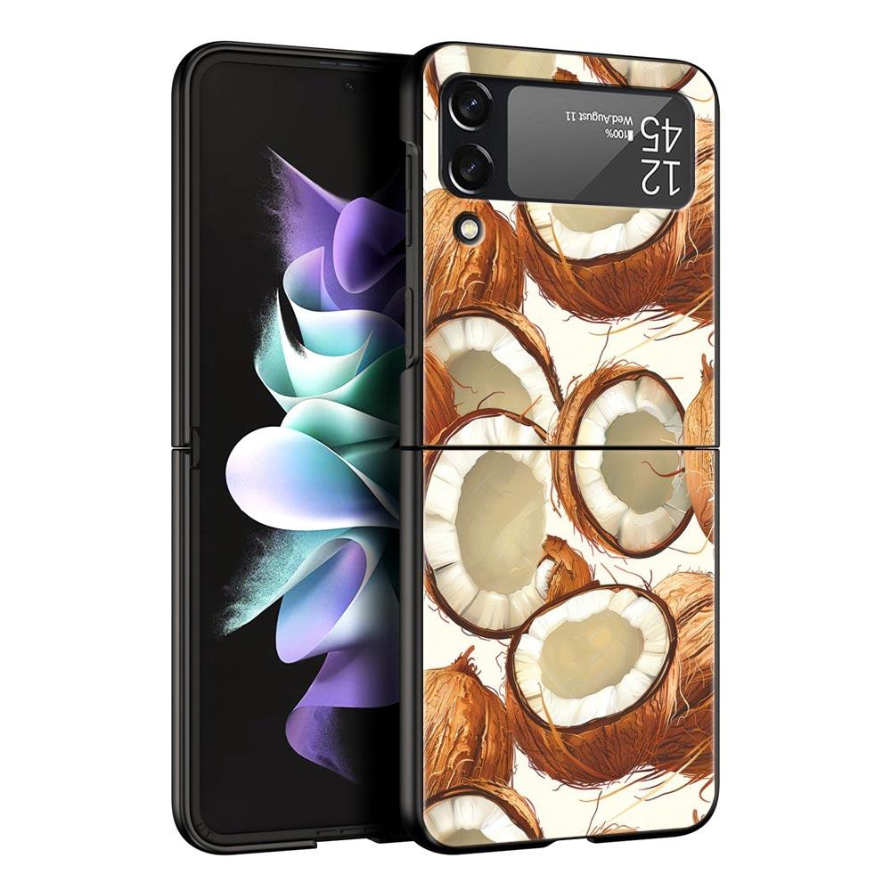 Phone Case for Samsung Galaxy Z Flip 3 4 5 6 7 Folding Black Shell For Samsung Z Flip4 Flip5 PC Hard Cover Summer Coconut