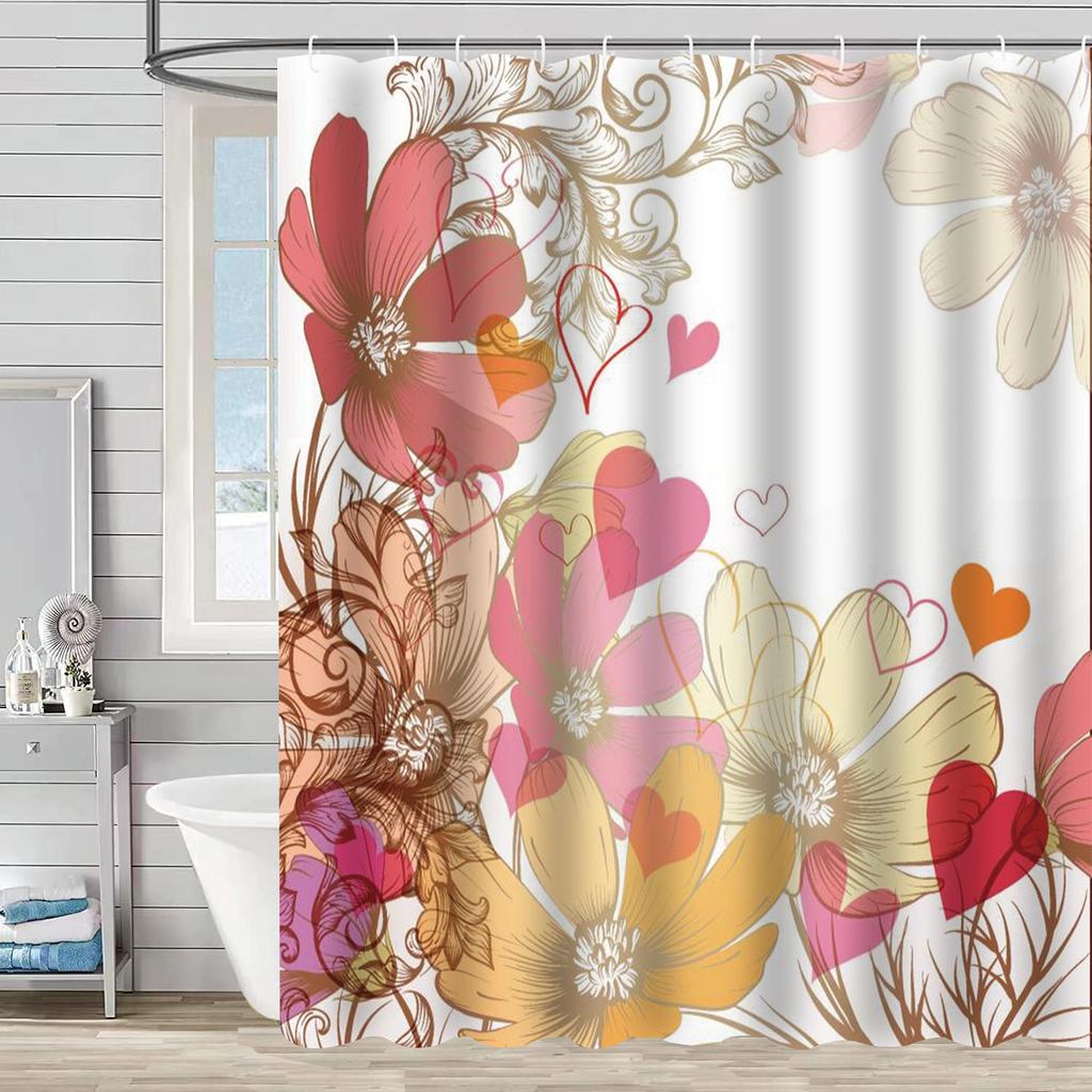 European Flowers, Birds, Plants Bath Curtains Waterproof Shower Curtain 3D Printing Bathroom Decoration with Hook Bath Screen