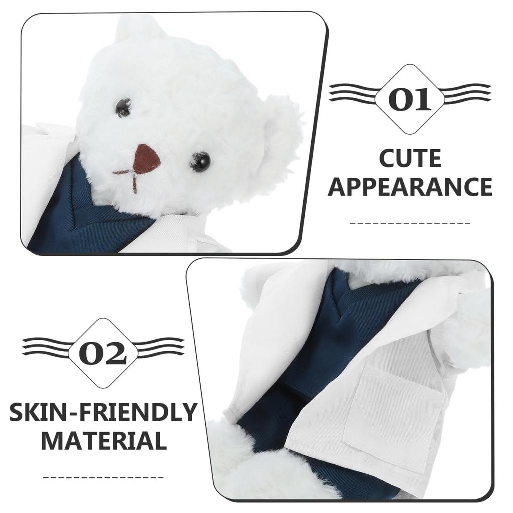 DECHOUS Doctor Bear Doll, Plush Toy Bear, 30cm, Animal Doctor Doll, PP Cotton, Recording Function, Doctor Bear (White)