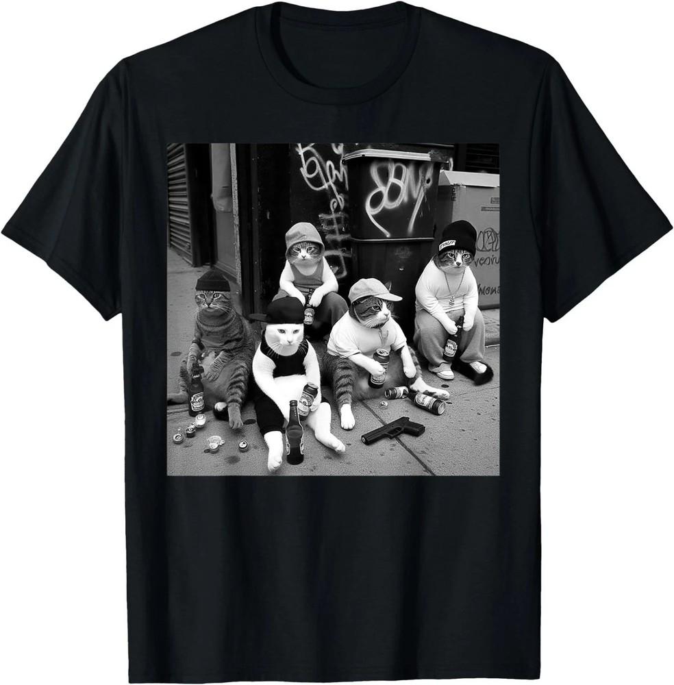 Смешная уличная футболка с дизайном кошек-гангстеров, Футболки для взрослых и детей, Унисекс футболка HS202 Унисекс футболка S