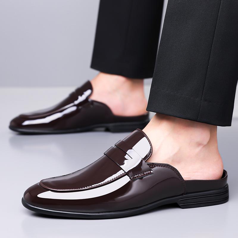 Fashion Pearlite Layer Leather Men Half Loafers Shoes Mens Party Shoes Casual Designer Shoes Fashion Loafers Luxury Slippers New Summer