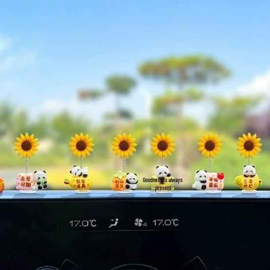Cute Panda Sunflower Bobblehead Car Ornament
