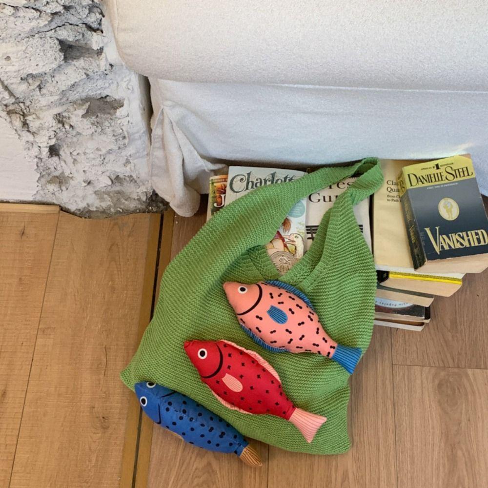 Summer Hollow Out Knitted Bag Crochet Fish Shoulder Bag Casual Weave Knitted Bag  Summer