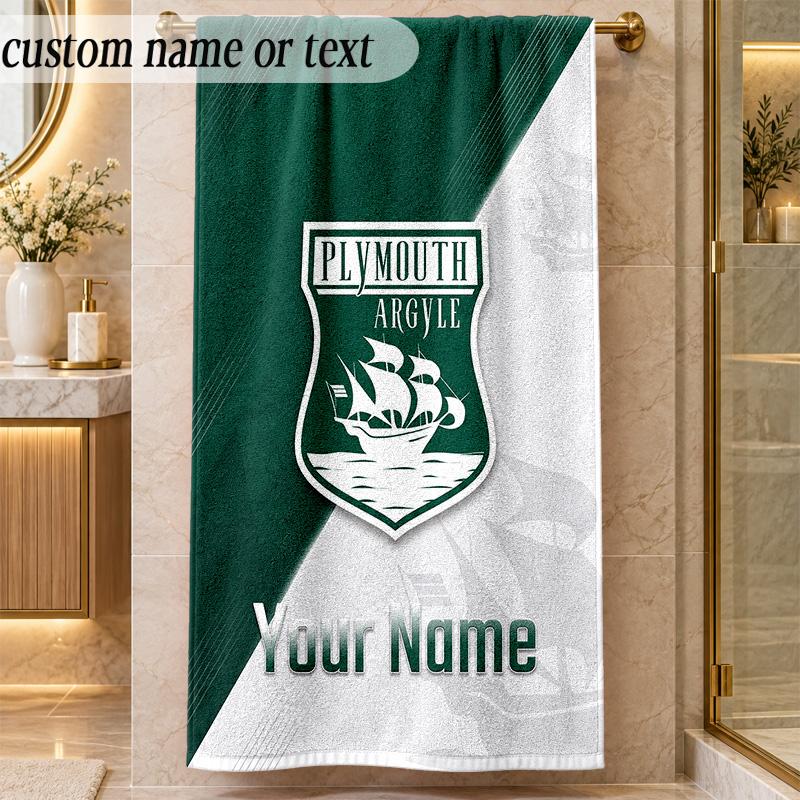 Beach TowelPlymouth Argyle FC Custom Name Text Personalized Soft Towel for Beach Pool Indoor Home Decor Gift