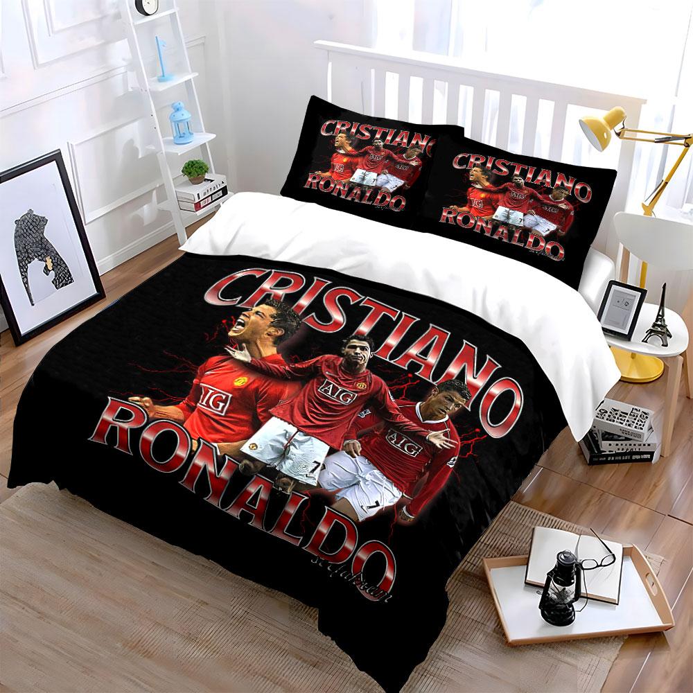 Set Biancheria da Letto Calcio Cristiano Ronaldo Set Copripiumino Copripiumino Federe (1*Copripiumino 2*Federe, senza piumino)