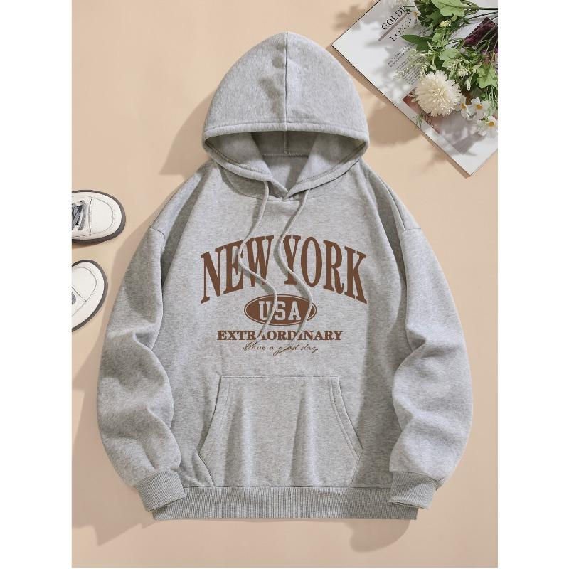 Kapuzenpullover mit Buchstabenaufdruck, Langarm-Freizeit-Kapuzensweatshirt mit Kordelzug für Winter & Herbst, Damenbekleidung