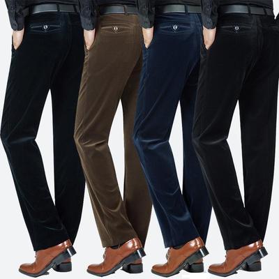 Pantaloni da Uomo Autunno/Inverno in Velluto a Coste Spesso - Casual a Taglio Ampio per Mezza Età e Anziani.