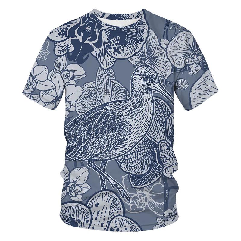 Round Neck Floral Pattern 3D Printed T-shirts Casual Short Sleeved Men's T-shirts - Soft Medium Stretch Polyester Fabric Summer Relaxed Fit Clothing