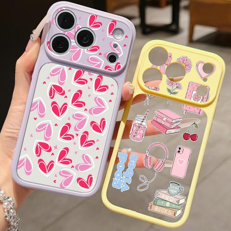 Candy Color Love Hearts Case For iPhone 17 Pro Max For iPhone 16 15 14 13 Pro Max Luxury Hybrid TPU+PC Clear Back Hard Cover