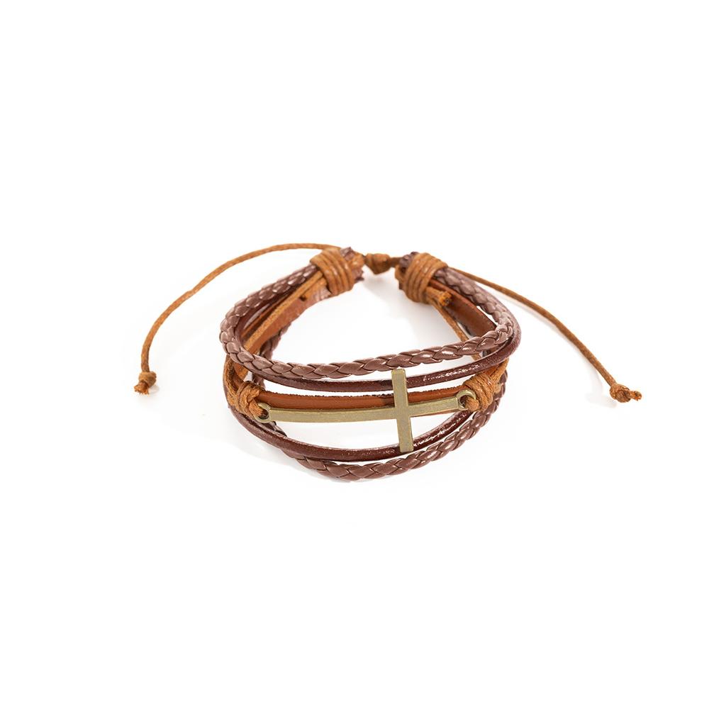 Retro Ethnic Style Leather Woven Multi-Layer Bracelet Fashion Cross Trend Bracelet Temperament Niche Simple Jewelry