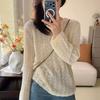 Women S Round Neck Long Sleeve Knit Hollow Out Pullover Sweater